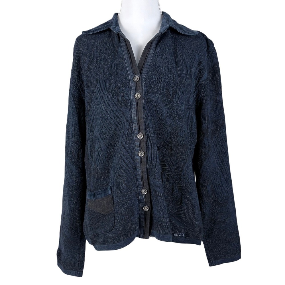Blue Willis Denmark Knit Jacket Womens L Blue Cotton Button Up Y2K Natural Fiber